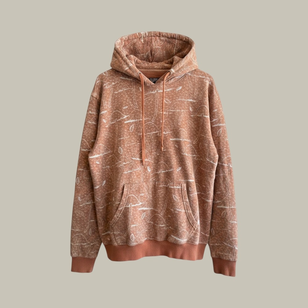 Super Massive Mushroom All Over Print Hoodie Terracotta Orange Mens Large